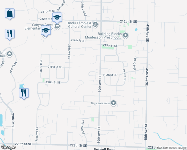 map of restaurants, bars, coffee shops, grocery stores, and more near 3720 219th Street Southeast in Bothell