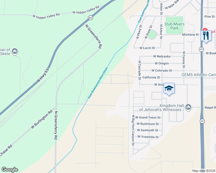 map of restaurants, bars, coffee shops, grocery stores, and more near 9081 West Nagel Lane in Rathdrum