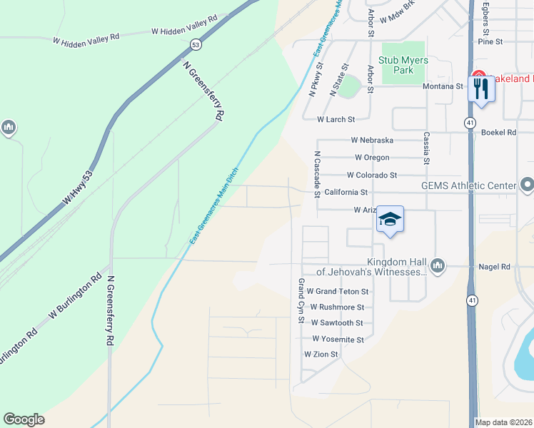 map of restaurants, bars, coffee shops, grocery stores, and more near 8957 West Nagel Lane in Rathdrum