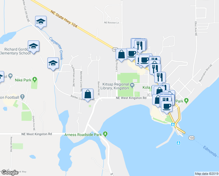 map of restaurants, bars, coffee shops, grocery stores, and more near 26060 James Lane Northeast in Kingston