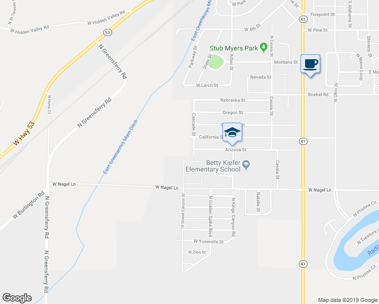 map of restaurants, bars, coffee shops, grocery stores, and more near 13987 Cascade Street in Rathdrum