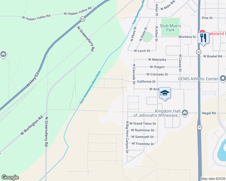map of restaurants, bars, coffee shops, grocery stores, and more near 8957 West Nagel Lane in Rathdrum