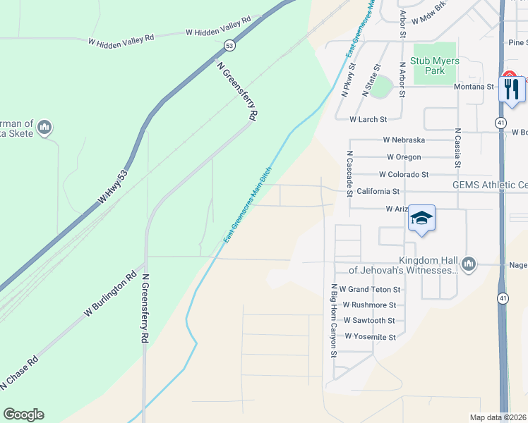 map of restaurants, bars, coffee shops, grocery stores, and more near 9081 West Nagel Lane in Rathdrum