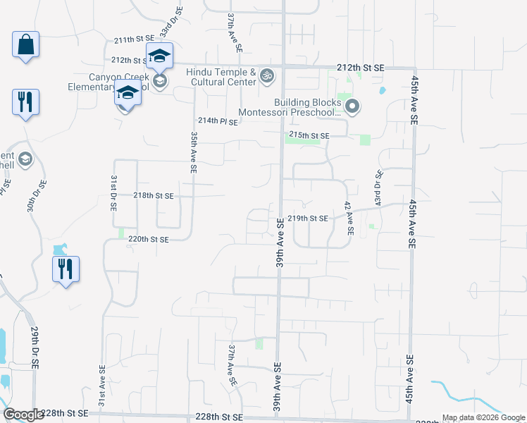 map of restaurants, bars, coffee shops, grocery stores, and more near 3720 219th Street Southeast in Bothell
