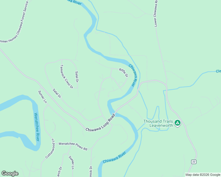 map of restaurants, bars, coffee shops, grocery stores, and more near 2250 Riffle Drive in Leavenworth