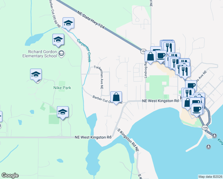 map of restaurants, bars, coffee shops, grocery stores, and more near 26216 Montera Loop Northeast in Kingston