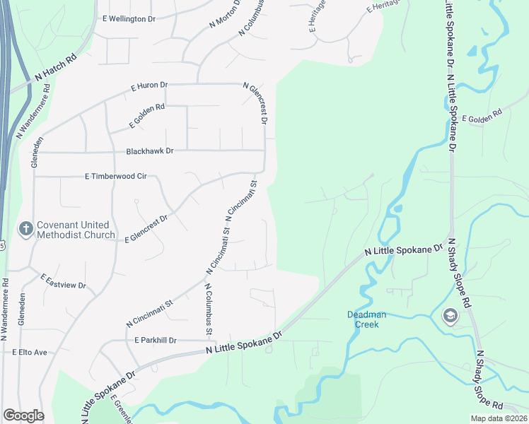 map of restaurants, bars, coffee shops, grocery stores, and more near 1306 East Glencrest Drive in Spokane