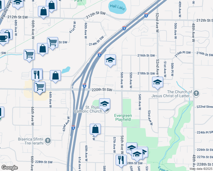 map of restaurants, bars, coffee shops, grocery stores, and more near 21909 58th Avenue West in Mountlake Terrace
