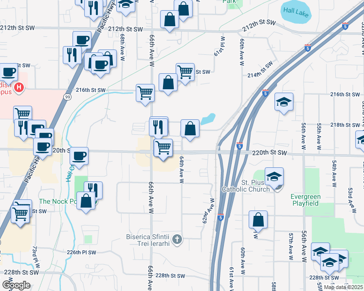 map of restaurants, bars, coffee shops, grocery stores, and more near in Mountlake Terrace
