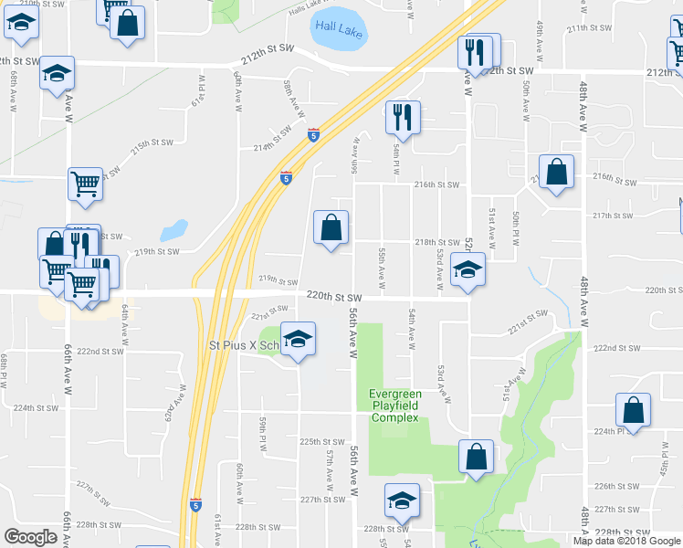 map of restaurants, bars, coffee shops, grocery stores, and more near 21904 56th Avenue West in Mountlake Terrace