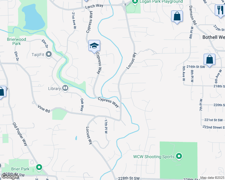 map of restaurants, bars, coffee shops, grocery stores, and more near 21804 Locust Way in Lynnwood