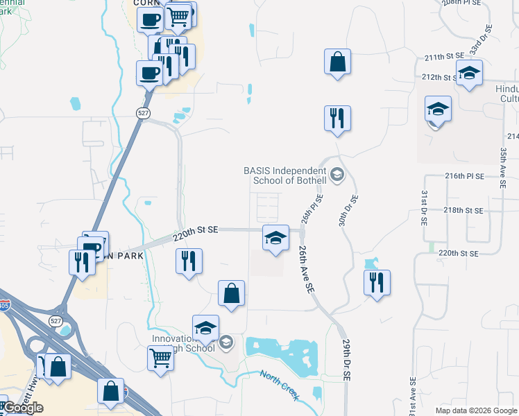 map of restaurants, bars, coffee shops, grocery stores, and more near in Bothell