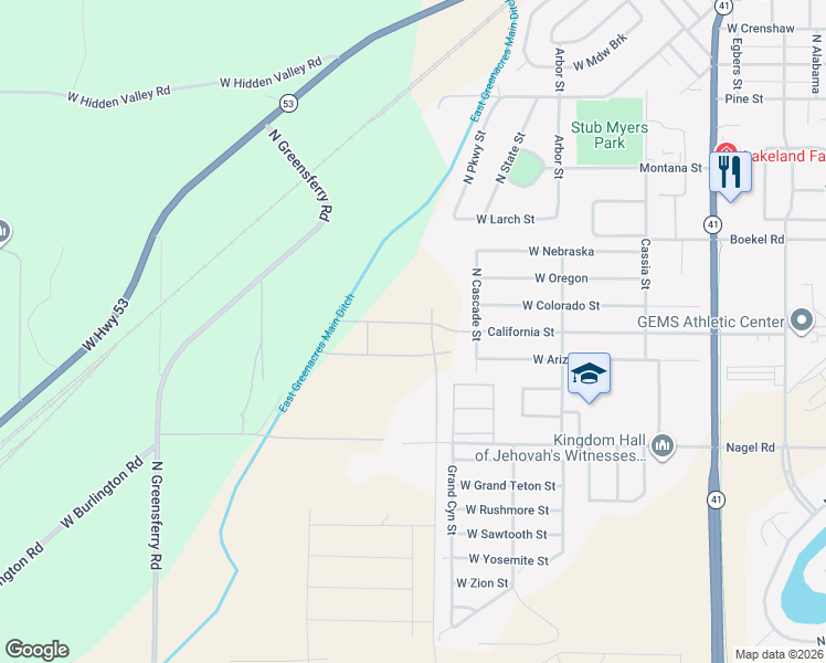 map of restaurants, bars, coffee shops, grocery stores, and more near 8704 West Larch Street in Rathdrum