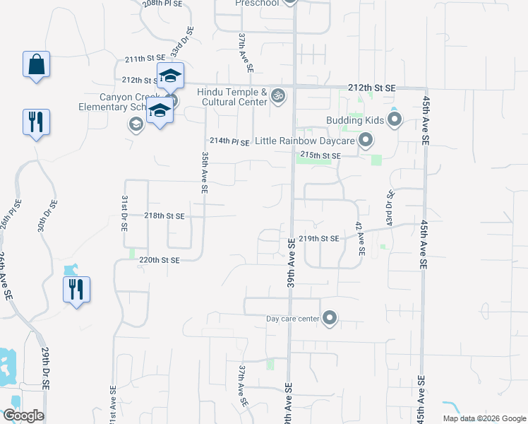 map of restaurants, bars, coffee shops, grocery stores, and more near 21721 38th Drive Southeast in Bothell