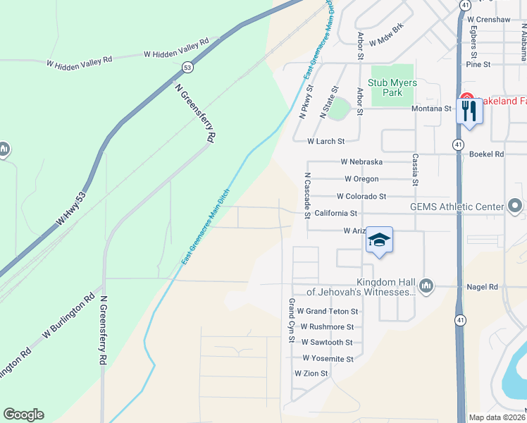 map of restaurants, bars, coffee shops, grocery stores, and more near 8704 West Larch Street in Rathdrum