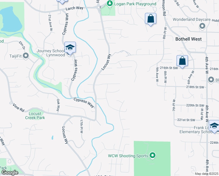 map of restaurants, bars, coffee shops, grocery stores, and more near 21809 14th Place West in Lynnwood