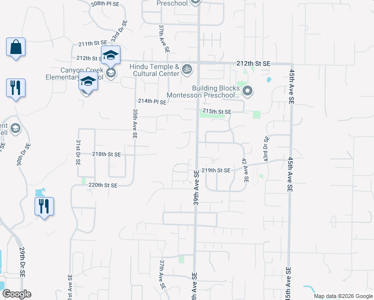 map of restaurants, bars, coffee shops, grocery stores, and more near 21721 38th Drive Southeast in Bothell