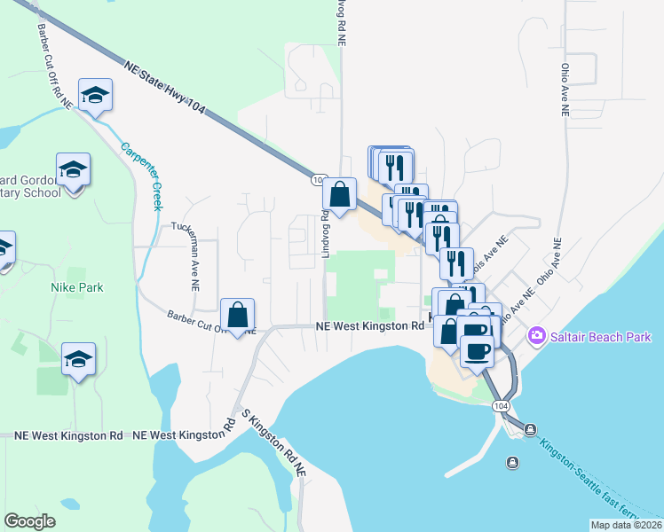 map of restaurants, bars, coffee shops, grocery stores, and more near 10878 Northeast West Kingston Road in Kingston