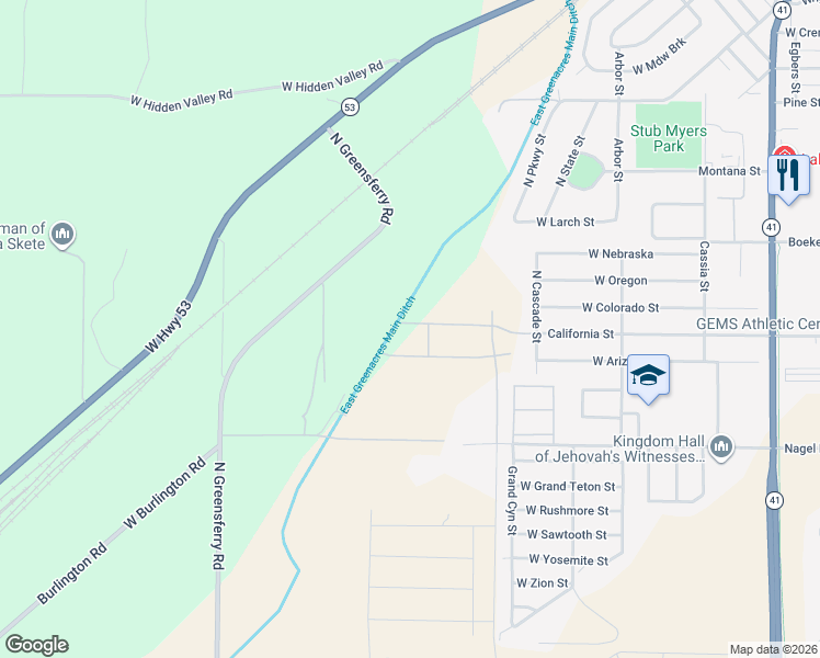 map of restaurants, bars, coffee shops, grocery stores, and more near 136461 Unknown in Rathdrum