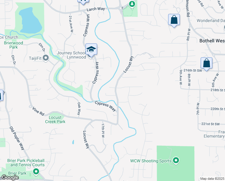 map of restaurants, bars, coffee shops, grocery stores, and more near 21804 Locust Way in Lynnwood