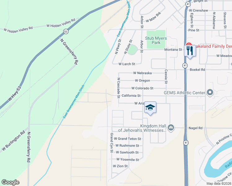 map of restaurants, bars, coffee shops, grocery stores, and more near 14129 Cascade Street in Rathdrum