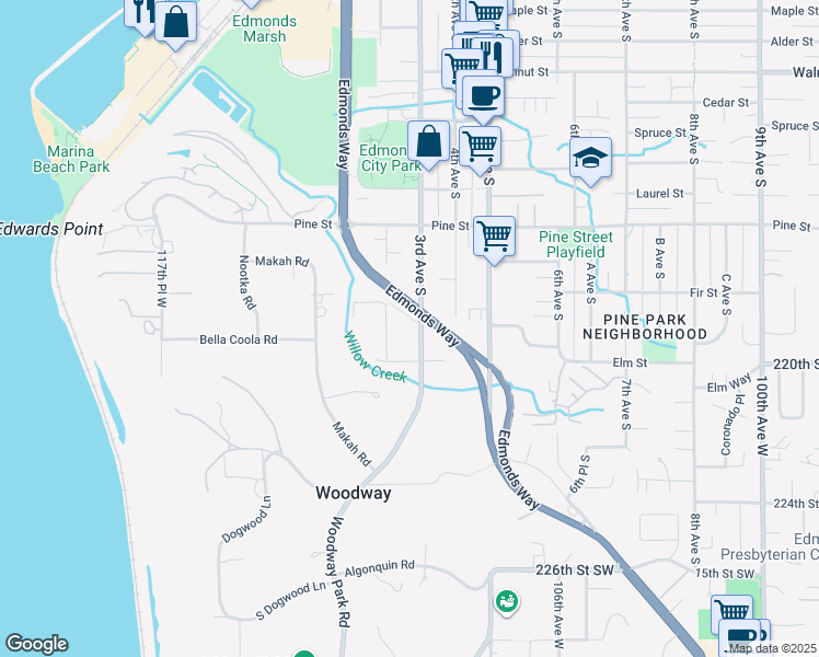 map of restaurants, bars, coffee shops, grocery stores, and more near 1138 3rd Ave S in Edmonds