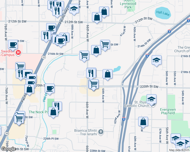 map of restaurants, bars, coffee shops, grocery stores, and more near 21819 66th Avenue West in Mountlake Terrace
