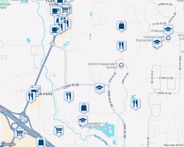 map of restaurants, bars, coffee shops, grocery stores, and more near in Bothell