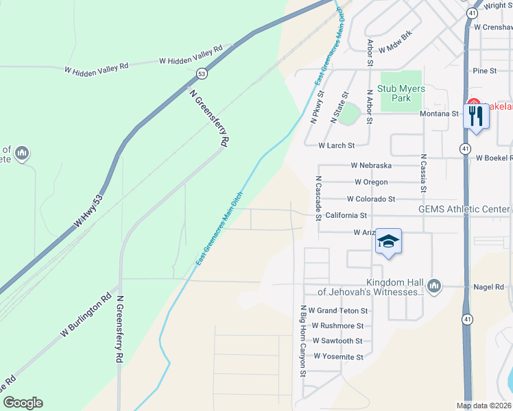 map of restaurants, bars, coffee shops, grocery stores, and more near 136461 Unknown in Rathdrum