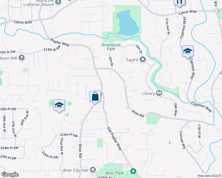 map of restaurants, bars, coffee shops, grocery stores, and more near 21821 Poplar Way in Brier