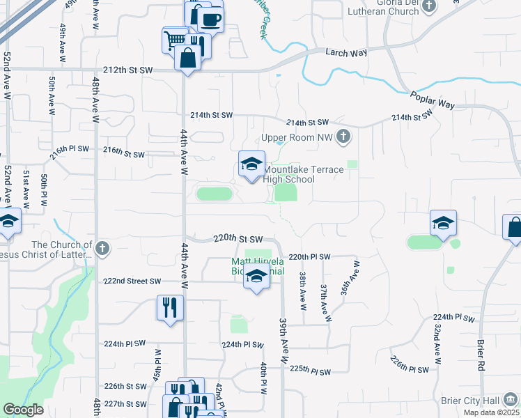 map of restaurants, bars, coffee shops, grocery stores, and more near 4009 219th Street Southwest in Mountlake Terrace
