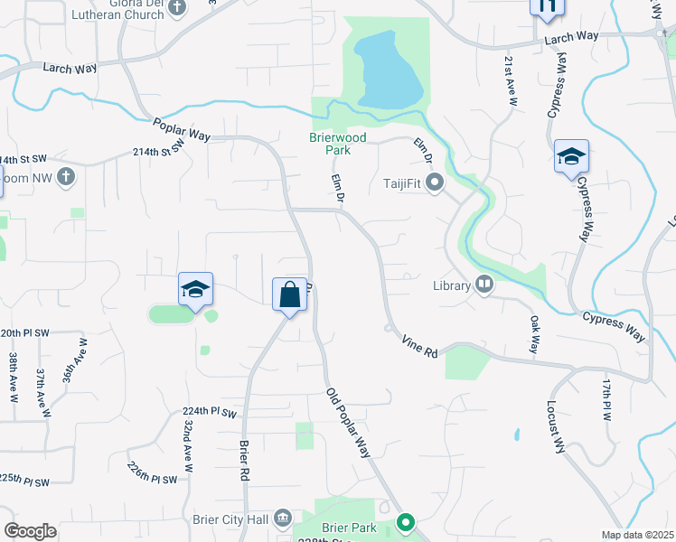 map of restaurants, bars, coffee shops, grocery stores, and more near 21821 Poplar Way in Brier