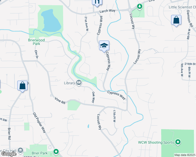 map of restaurants, bars, coffee shops, grocery stores, and more near 21812 Cypress Way in Lynnwood