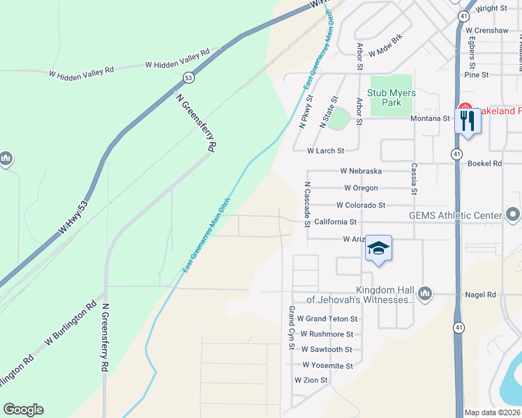 map of restaurants, bars, coffee shops, grocery stores, and more near 8704 West Larch Street in Rathdrum