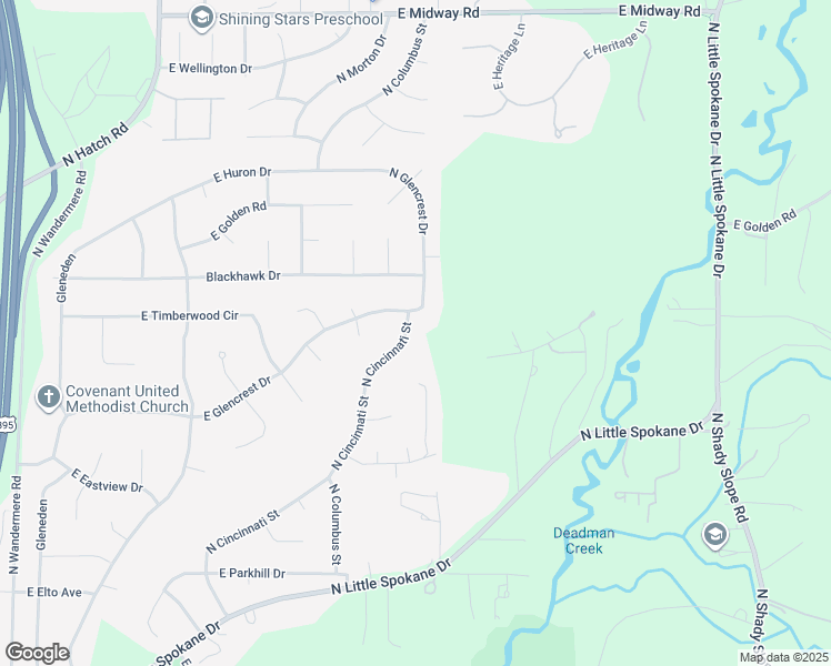 map of restaurants, bars, coffee shops, grocery stores, and more near 1306 East Glencrest Drive in Spokane