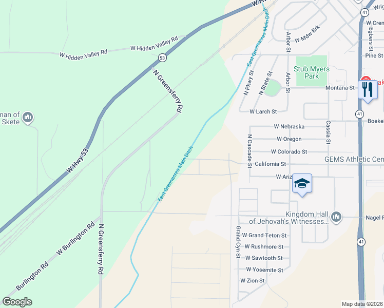map of restaurants, bars, coffee shops, grocery stores, and more near 136461 Unknown in Rathdrum