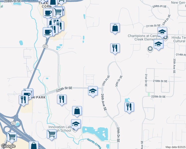 map of restaurants, bars, coffee shops, grocery stores, and more near 21716 25th Avenue Southeast in Bothell