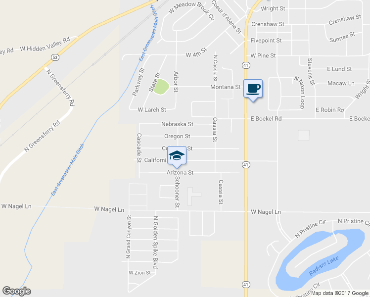 map of restaurants, bars, coffee shops, grocery stores, and more near 801 Colorado Street in Rathdrum