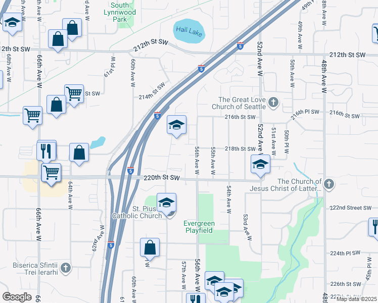map of restaurants, bars, coffee shops, grocery stores, and more near 21817 58th Avenue West in Mountlake Terrace