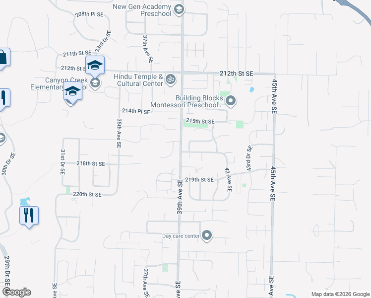 map of restaurants, bars, coffee shops, grocery stores, and more near 21633 38th Drive Southeast in Bothell