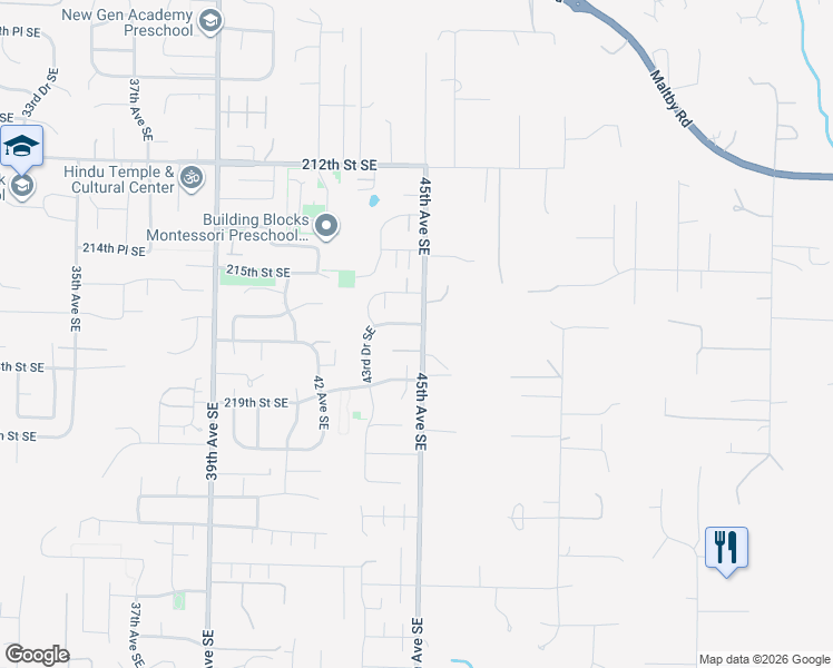 map of restaurants, bars, coffee shops, grocery stores, and more near 21815 44th Drive Southeast in Bothell
