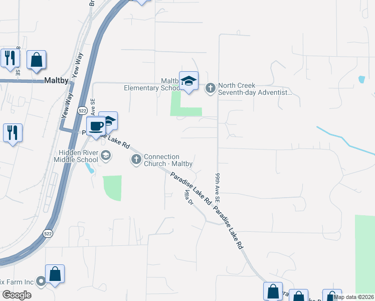 map of restaurants, bars, coffee shops, grocery stores, and more near 21608 97th Drive Southeast in Snohomish