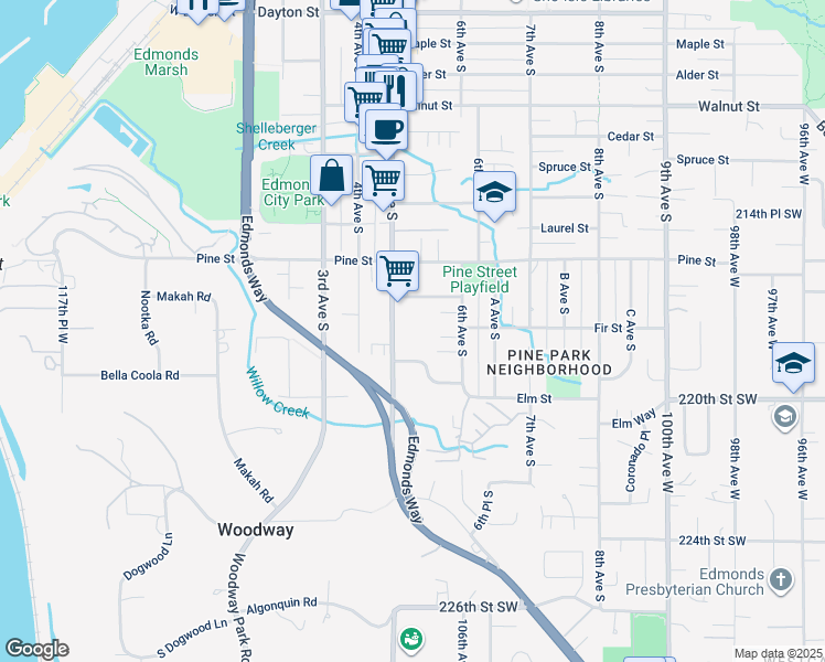 map of restaurants, bars, coffee shops, grocery stores, and more near 1041 5th Avenue South in Edmonds