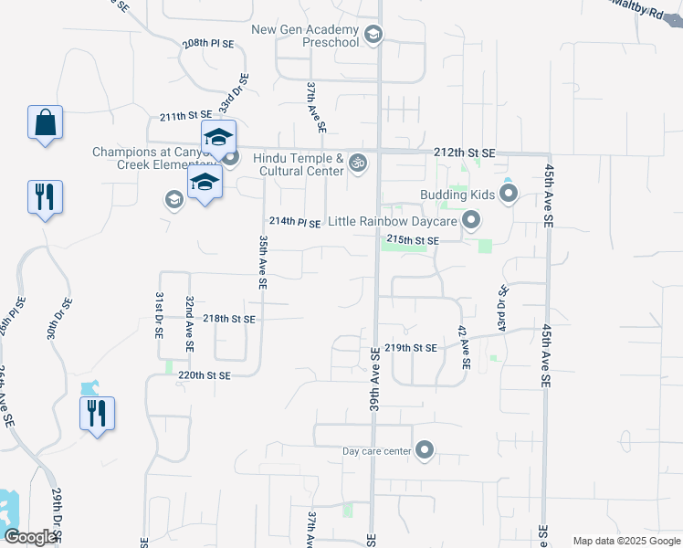 map of restaurants, bars, coffee shops, grocery stores, and more near 3801 216th Place Southeast in Bothell