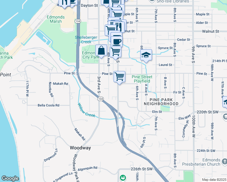map of restaurants, bars, coffee shops, grocery stores, and more near 1041 5th Avenue South in Edmonds