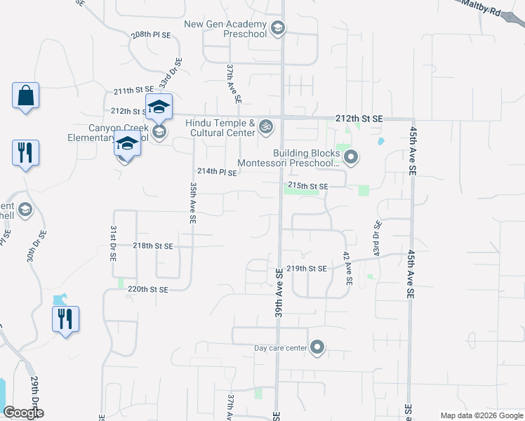 map of restaurants, bars, coffee shops, grocery stores, and more near 3714 215th Place Southeast in Bothell