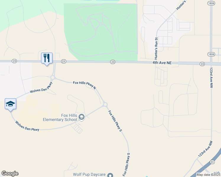 map of restaurants, bars, coffee shops, grocery stores, and more near 202 Fox Hills Parkway North in Watford City