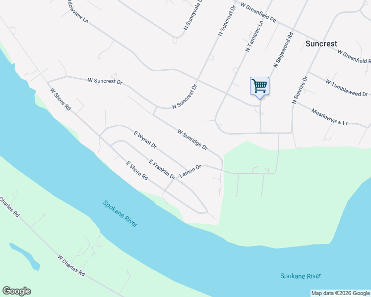 map of restaurants, bars, coffee shops, grocery stores, and more near 12221 West Sunridge Drive in Nine Mile Falls