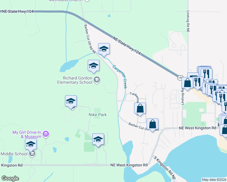 map of restaurants, bars, coffee shops, grocery stores, and more near 26381 Barber Cut Off Road Northeast in Kingston