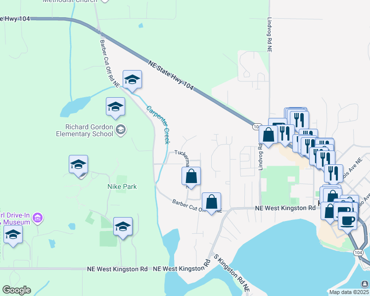 map of restaurants, bars, coffee shops, grocery stores, and more near 26234 Tuckerman Avenue Northeast in Kingston